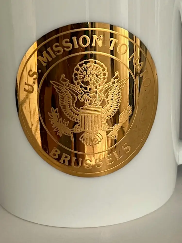 Vintage U.S. Mission to NATO Brussels Coffee Mug – Gold Seal Emblem