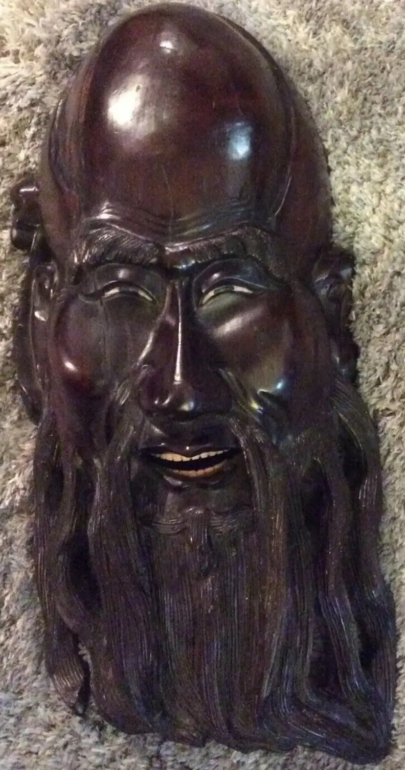 Chinese Figurine Senior Carved Inlaid Shell Art Teeth Eyes Decor Statue