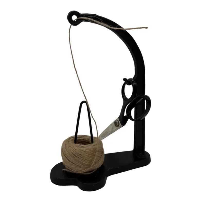 Vintage Cast Iron Jute Dispenser Stand For Twin Yarn Thread & Scissors Display