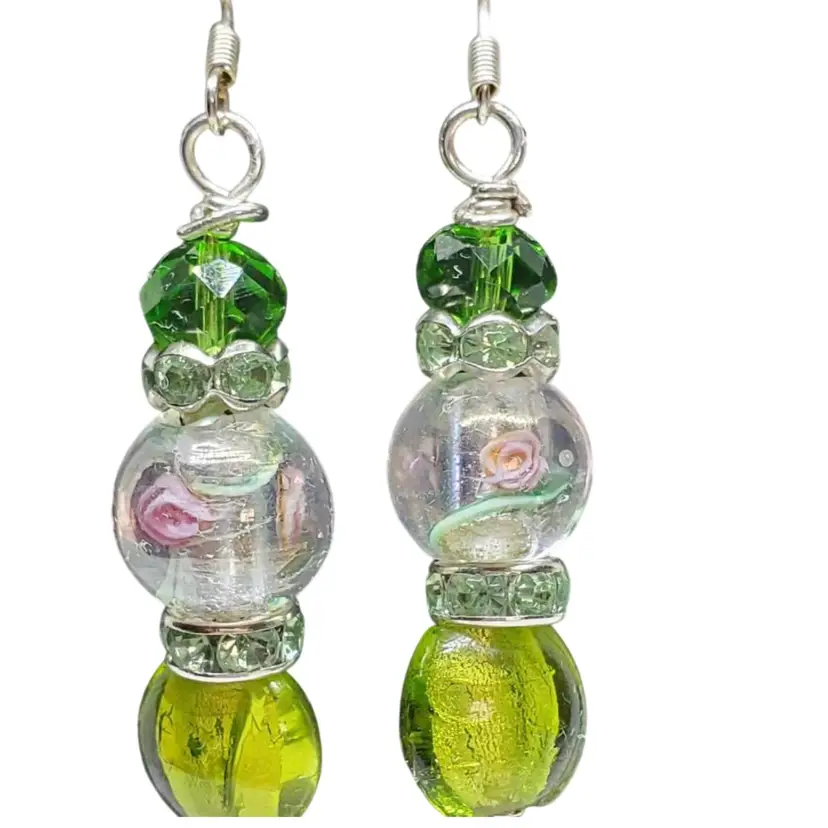 Handcrafted Glasswork Beaded Floral Earrings