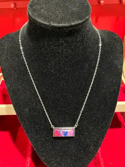 Glass Pendant Over Pink Marble Design Necklace