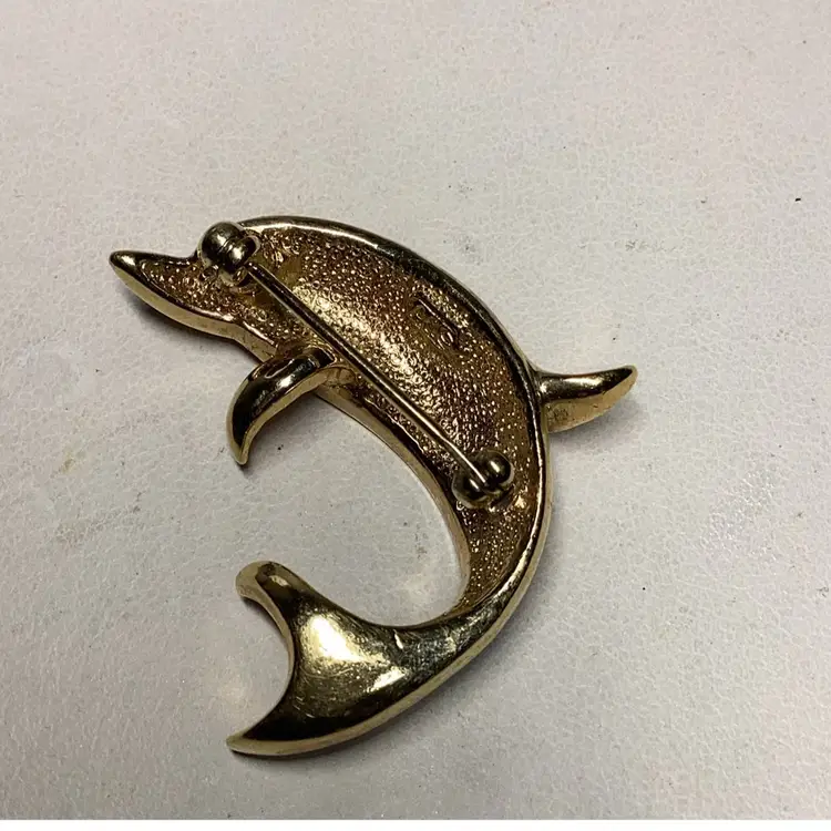 Dolphin With Rhinestones Brooch 1”’