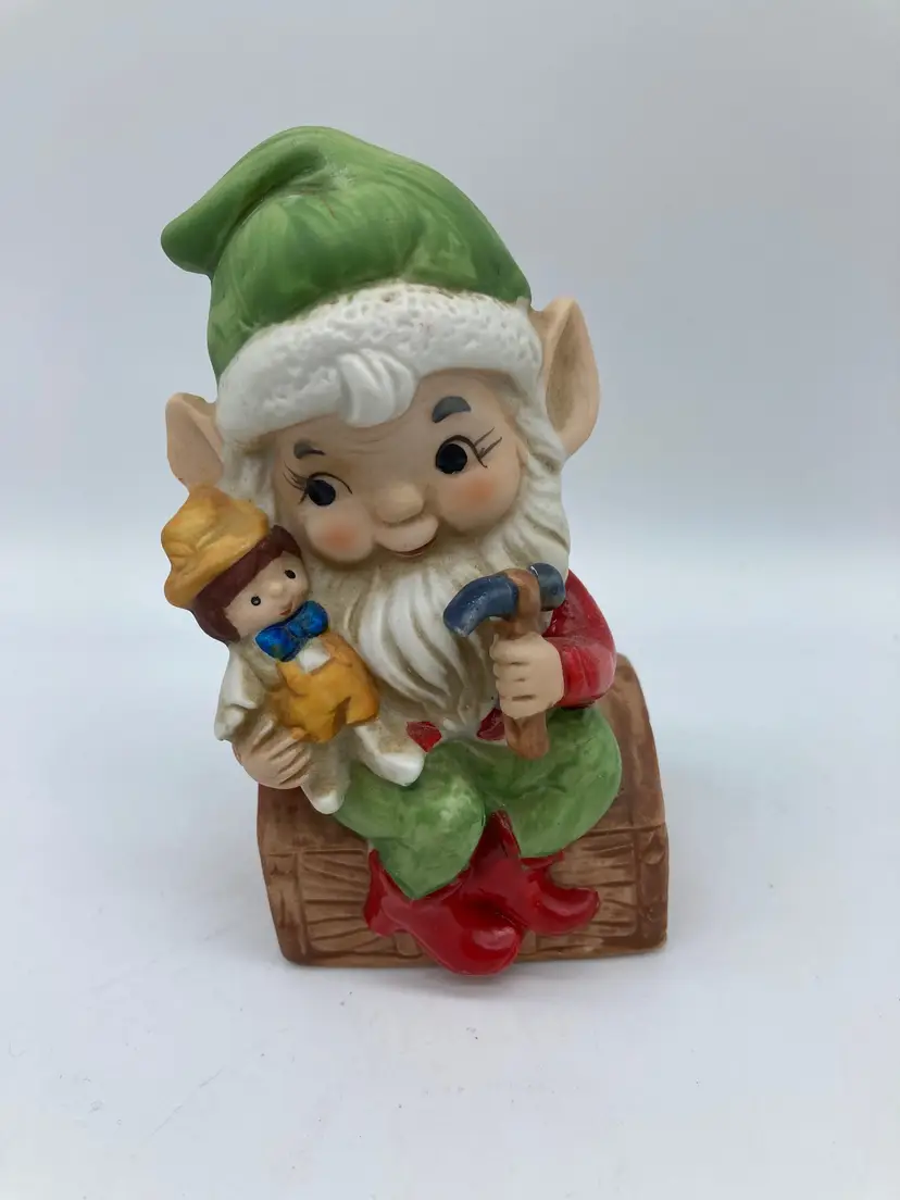 Vintage Toy Maker Elf Figurine Santa Christmas Doll Ceramic Homco Bisque 5406