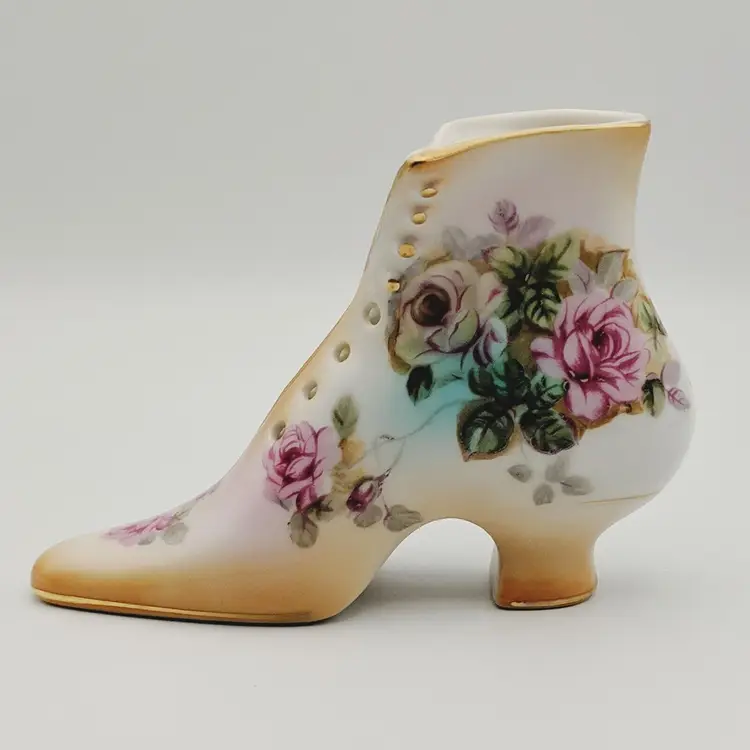 Vtg Reproduction RS Prussia Porcelain Victorian Princess Shoe Pink Blue Flowers