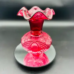 vintage Fenton Country Cranberry Glass Ruffled Vase