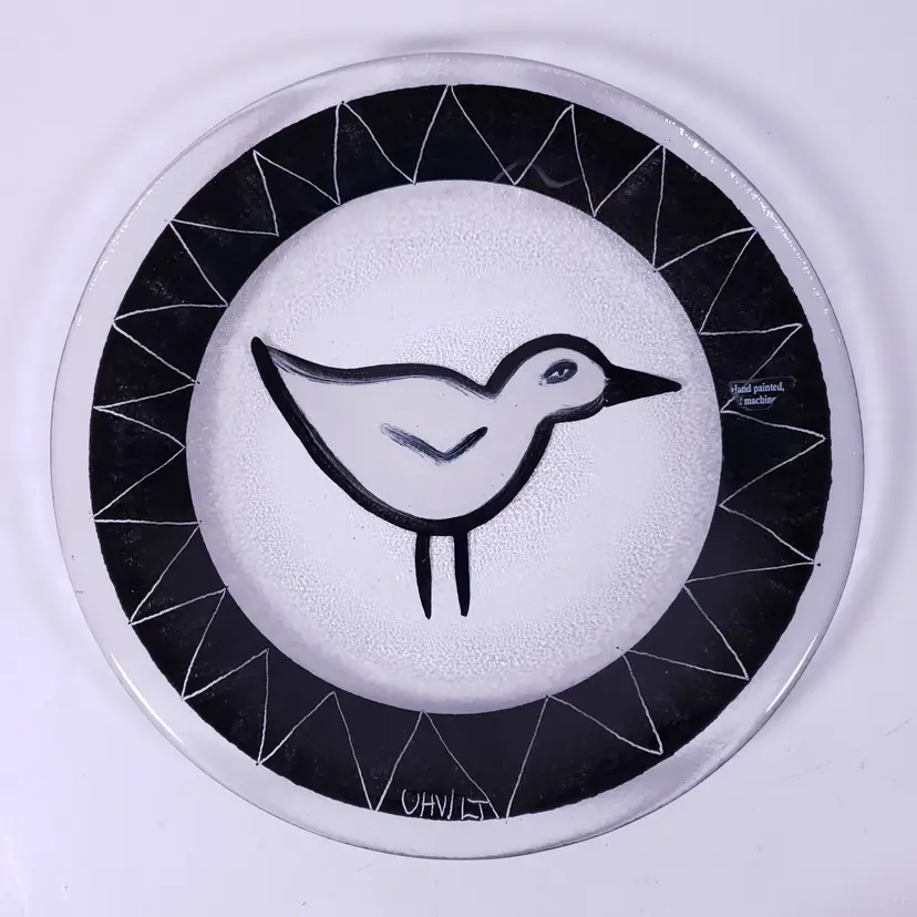 Vintage ULRICA HYDMAN-VALLIEN KOSTA BODA Black White Bird ART GLASS PLATE