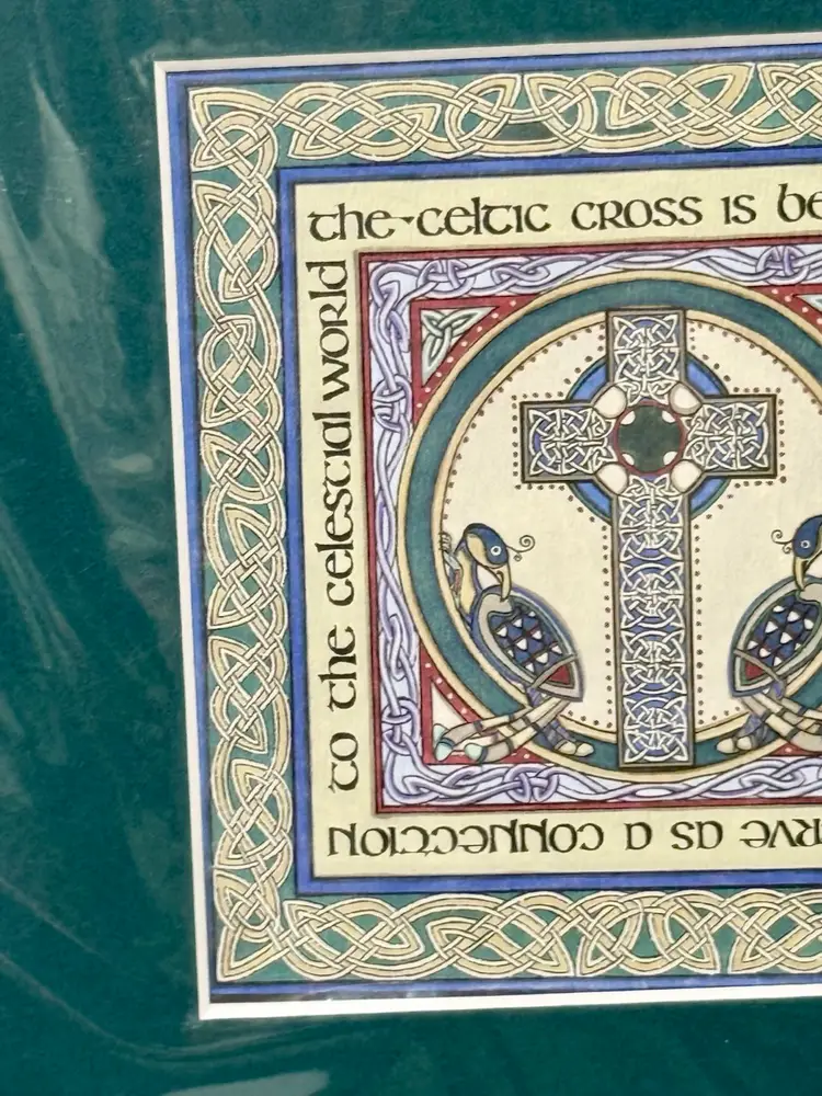 Traditional Irish Celtic Cross Design Framed Matted Print New