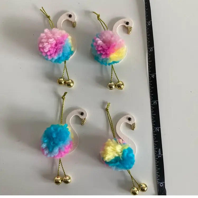 Set Of 4 Adorable Beach Themed Flamingo Mini Christmas Ornaments