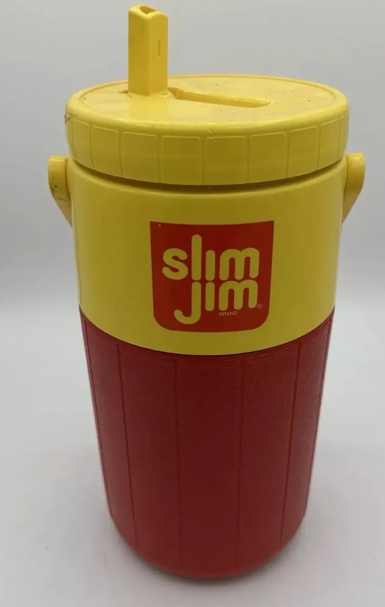 Vintage Coleman 5590 half gallon water jug cooler Slim Jim branded Yellow Red