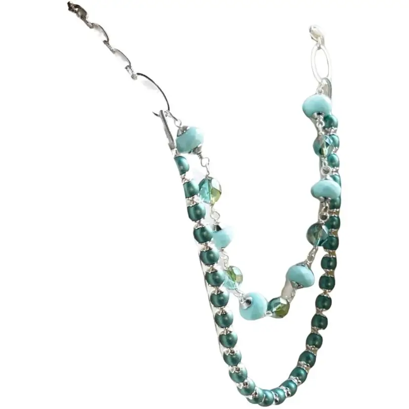 Handmade Glass Beaded Layered Necklace 21"