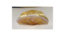 Oneida Amber Glass Souvenir Bowl Carnival Peach Opalescent berries and sun 6”