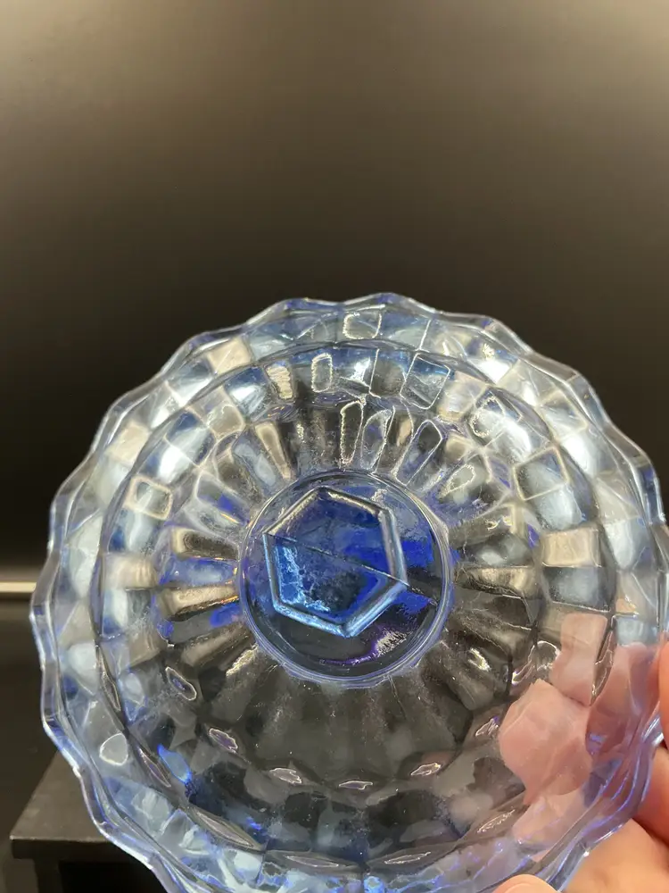 Indiana Glass Blue Diamond Point lidded candy dish with sunburst base. No chips or cracks.
