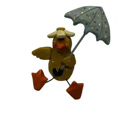 “Suzi” Duck With Umbrella Polymer Clay Type With Metal Legs @3 1/2” Tall