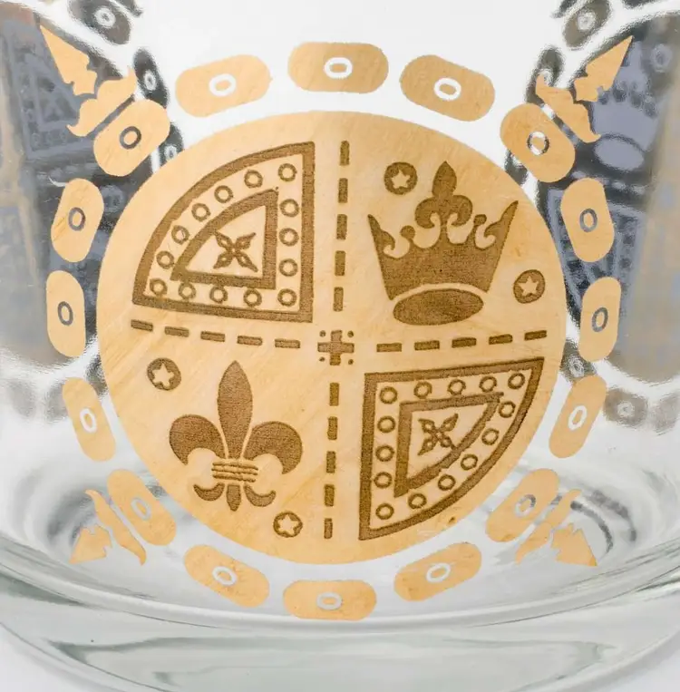 Vintage Gold Glass Ice Bucket Vito Bari Fleur de Lis Design Hollywood MCM Decor