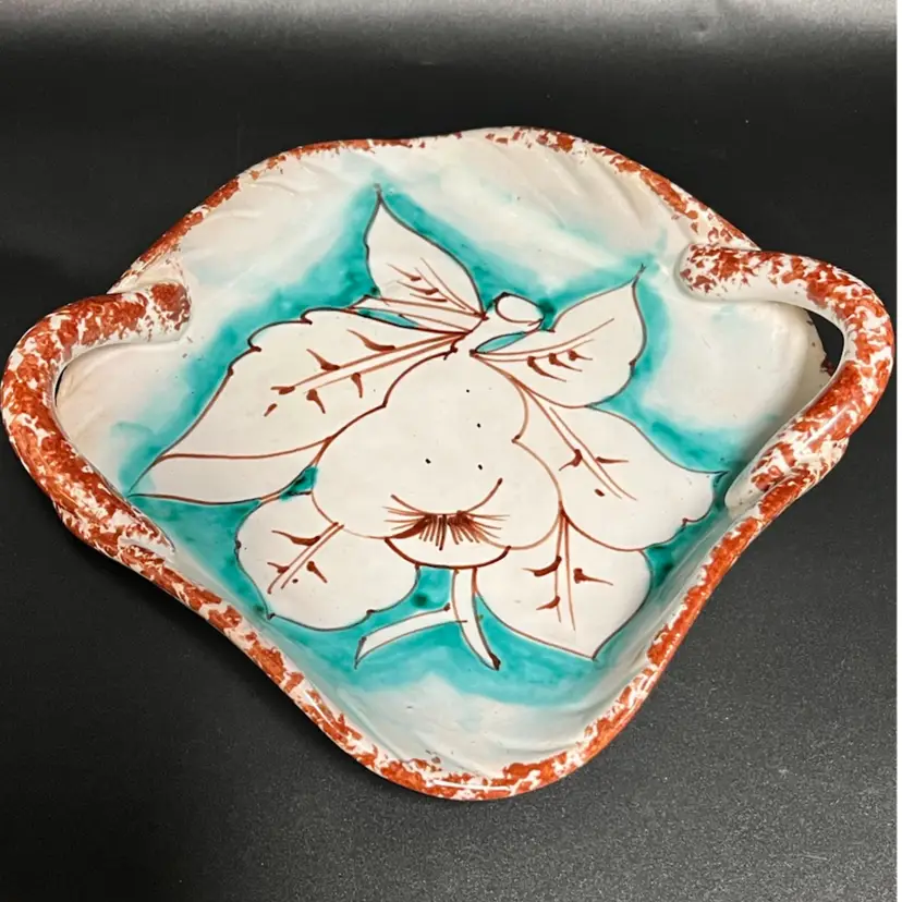 Vintage Italian Hand-Painted Art Pottery - Pretty Pear Design- Trinket/Catchall Tray – Signed Italy – 7.75” X 8.26