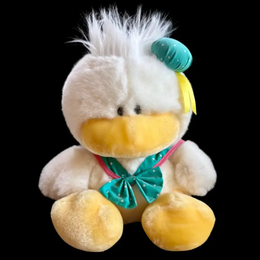 11" Vintage 1985 MATTEL Emotions Sailor Duck Plush TEAL PINK Polka Dot Version