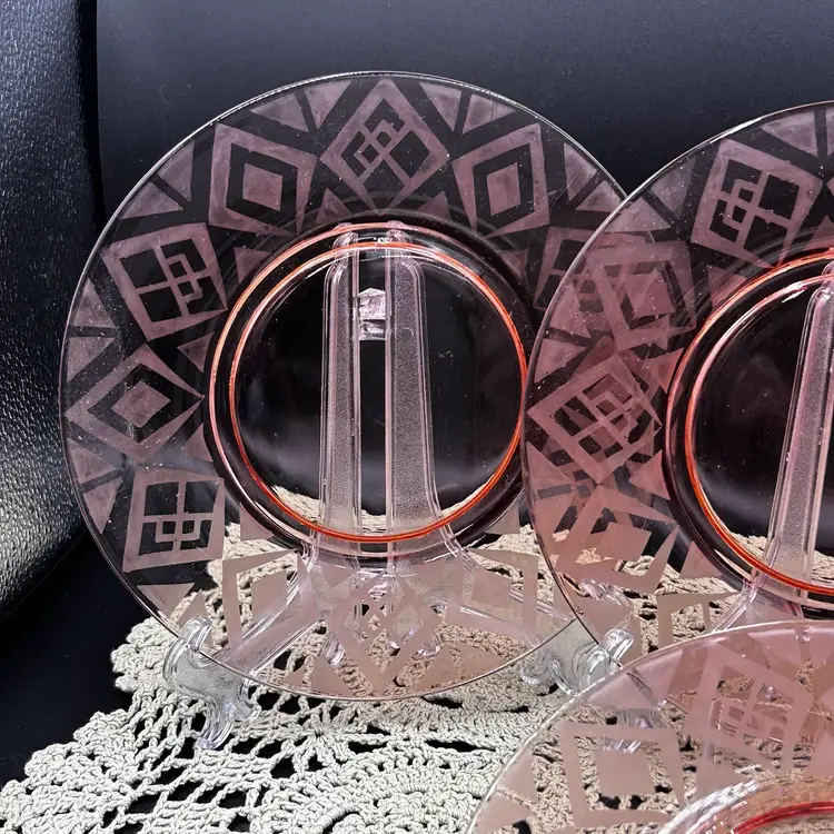 Vintage Pink Depression Salad Plates With Acid Etched Edge-Set Of 4