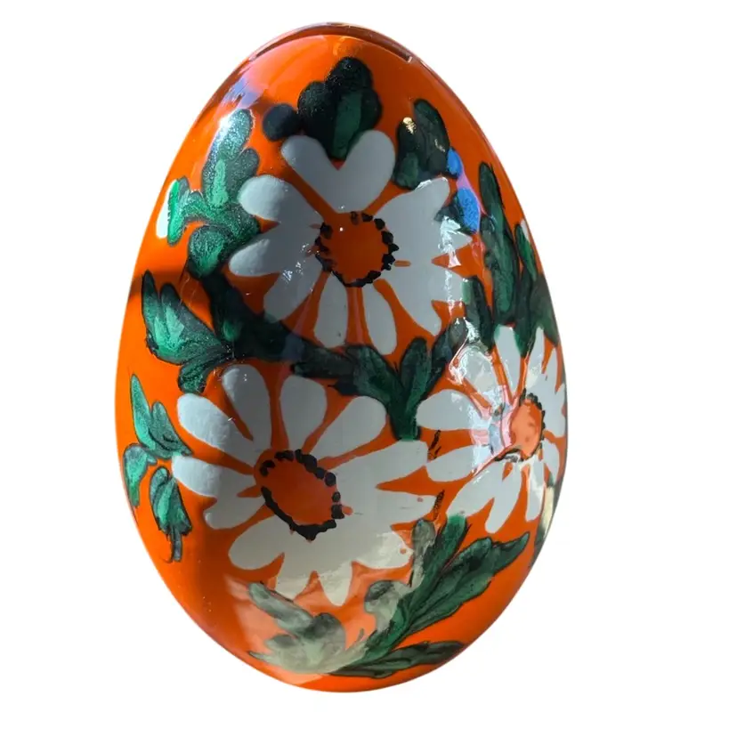 Large Orange Egg Bank Daisy Flower Motif Italy 7"