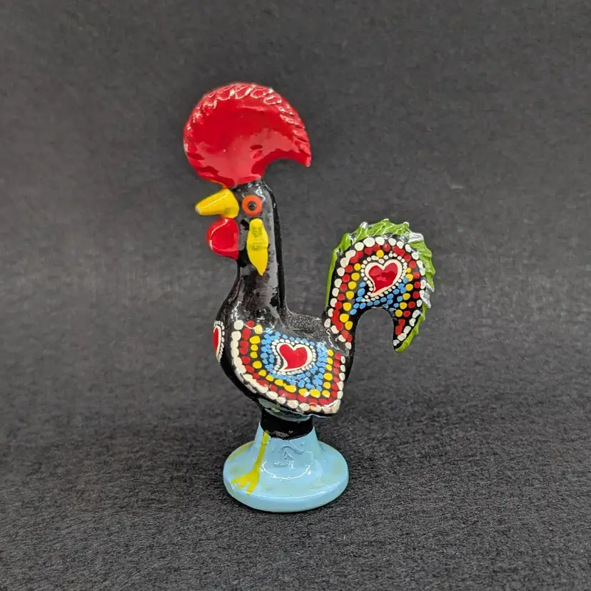 Vintage Miniature Hand Painted Metal Rooster Portugal Folk Art Enameled 3.25”