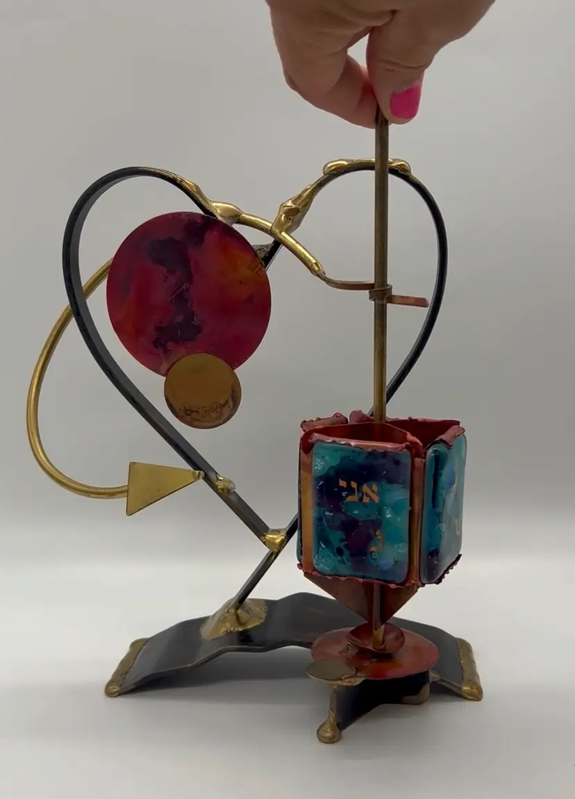 Gary Rosenthal Dreidel Wedding Anniversary Gift Heart Love Sculpture Mixed Media Dichroic Glass Copper