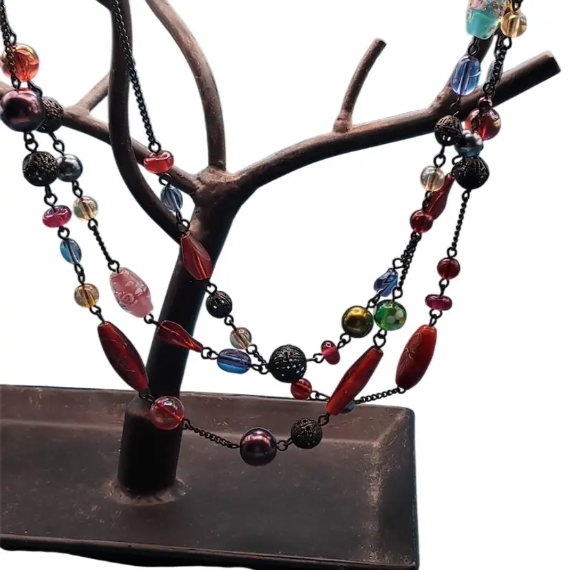 Vintage Avon Bohemian Rainbow Glass Bead Lampwork Necklace