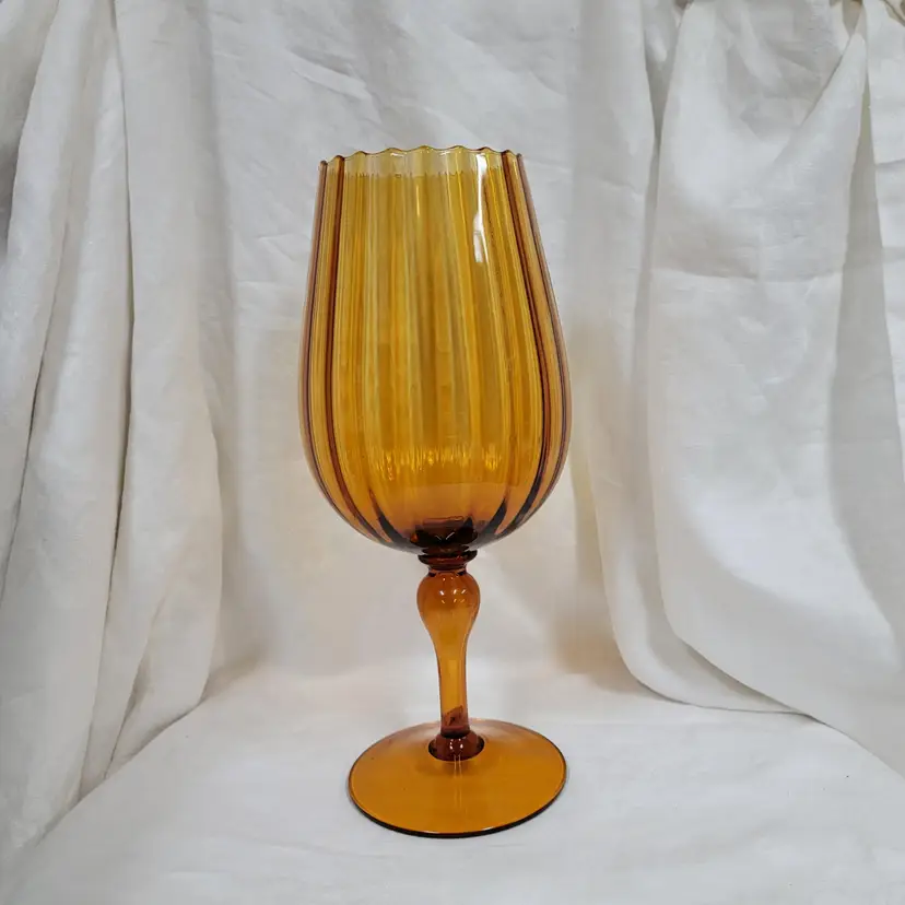 Vintage Honey Amber Glass Snifter Vase