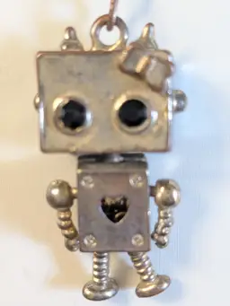 Articulated Girl Robot Pendant Necklace with Heart Detail and Rhinestones