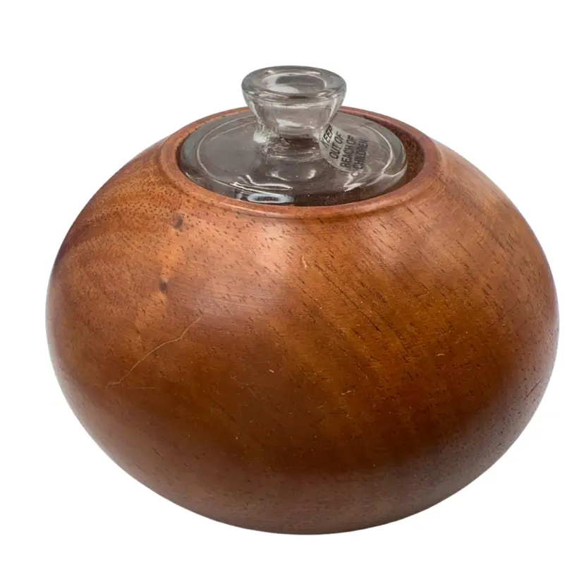 Signed Wood Oil Lamp Made In Austria 4” x 2.75”