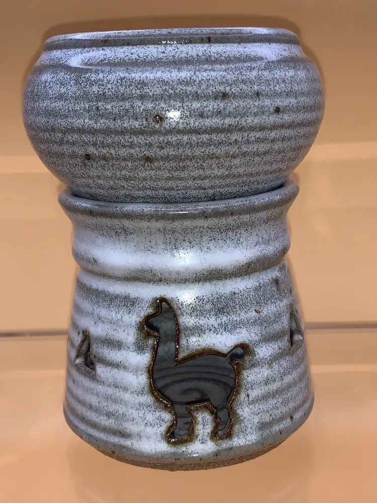 Signed Coil Art Pottery Wax Warmer with Llama Cutouts