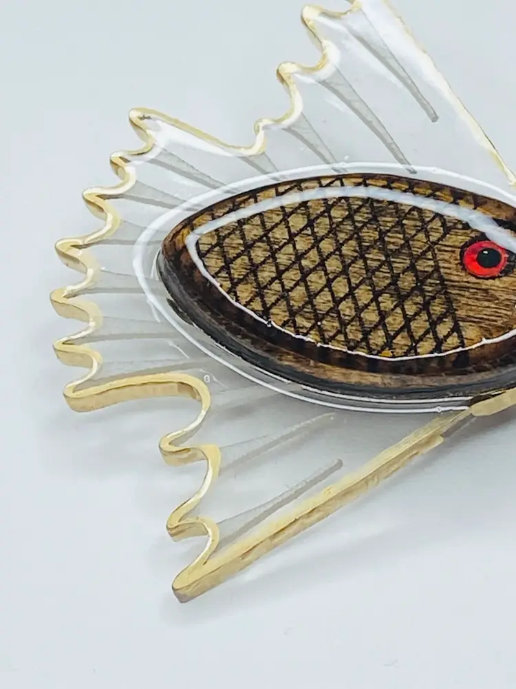 Vintage Retro 1940s 1950’s Wood Clear Lucite Early Plastic Fish Brooch
