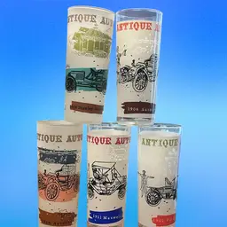 Antique Auto Glasses 2 Frosted 3 Smooth Glass Anchor Hocking Highball