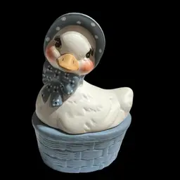 Vintage Small Ceramic Duck Goose On Nest Trinket Box