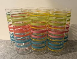 Set of 7 Vintage Federal Glass Striped 6" Tumblers  # 3066