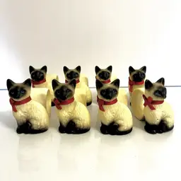 Vintage Ceramic Siamese Cat Napkin Rings with Red Bows Lego Korea (Set Of 8)