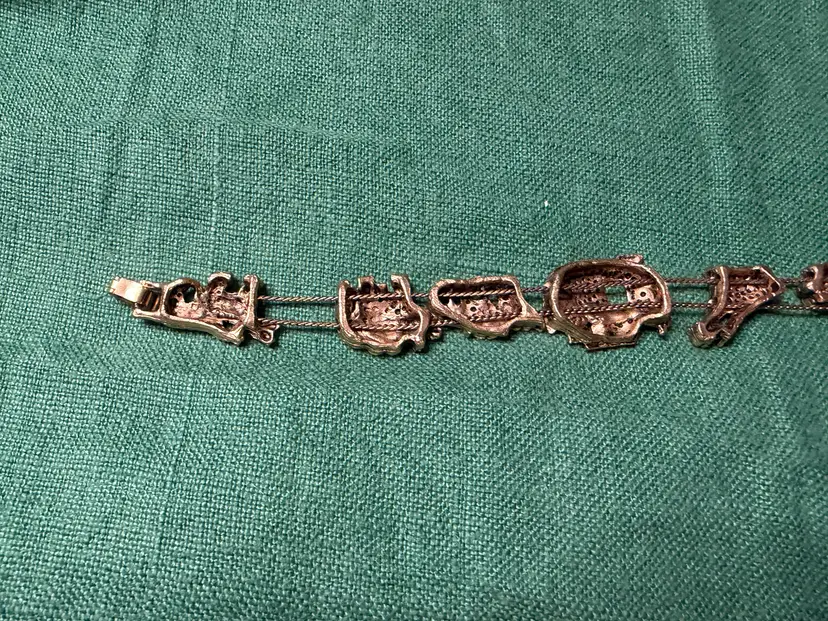 Vintage Gold Tone Sliding Noah's Ark Charm Bracelet