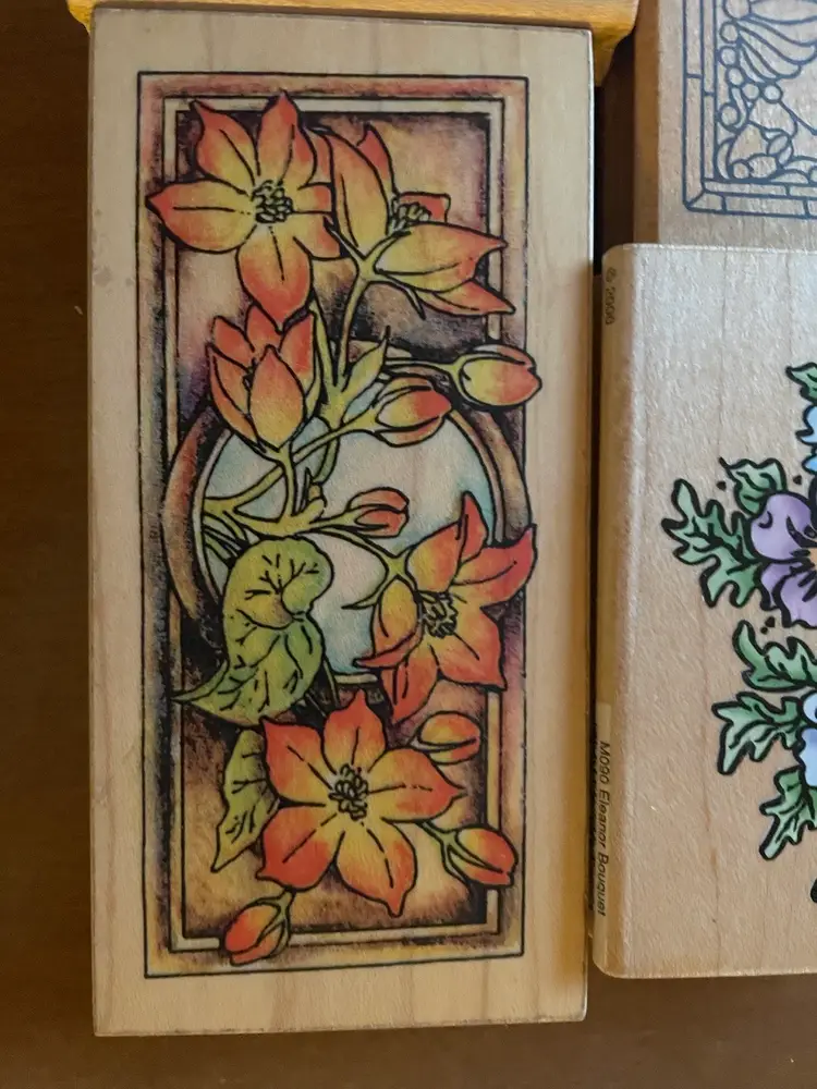 Vintage Floral Rubber Stamps - Set Of 7