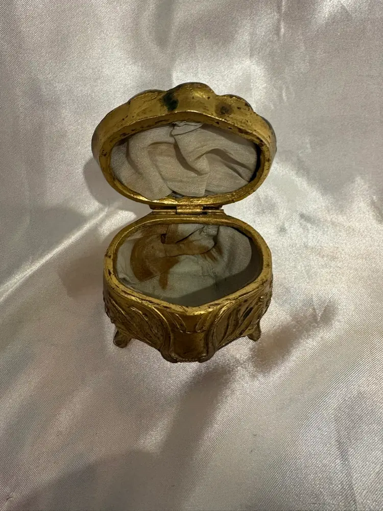 Antique Casket Footed Trinket box Satin inside with stain
