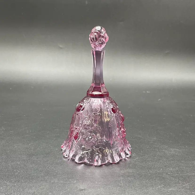 Fenton Glass Hand Bell Cabbage Rose Dusty Pink Ruffled Edge VTG Original Label