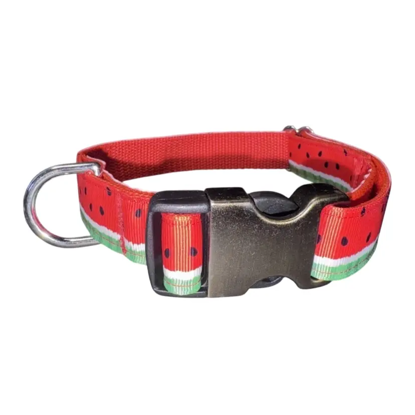 Dog Collar Green & Red Watermelon Summer 4th July Large Handmade W/Buckle NEW