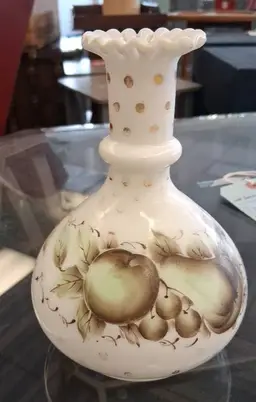 Vintage 1940s Fenton Apple and Pear Decanter with ruffled edge.  NO STOPPER