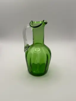 Vintage Green Glass Pitcher with Applied Handle 5"