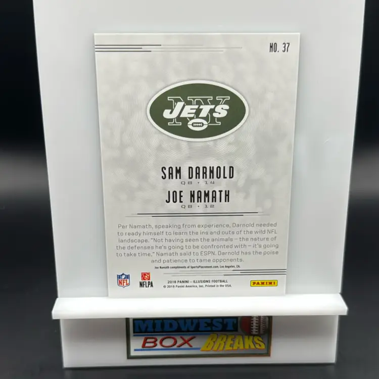 Sam Darnold Rc Joe Namath 2018 Panini Illusions New York Jets MBBCRD