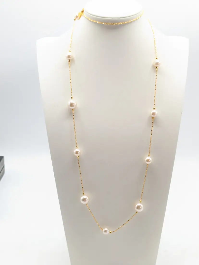Premiere Designs Gold Tone Faux Pearl Station Necklace