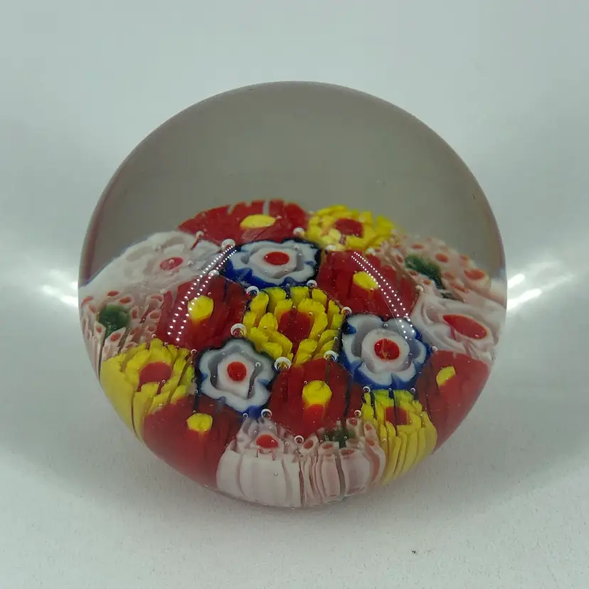 Hand-Blown Art Glass Millefiori Paperweight