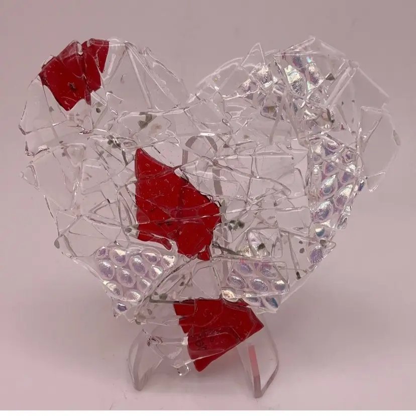 Made by Me! Fused Glass Fractured Heart LARGE 4.25” Handcrafted Studio Art