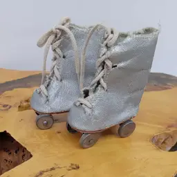 Vintage silver doll rollerskates, roller skates, lace up