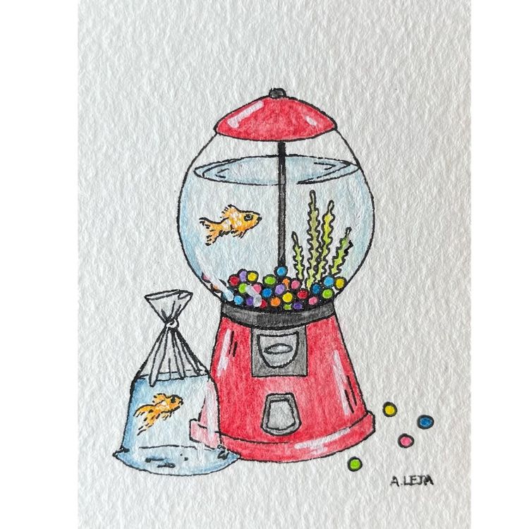 “25 Cent Sushi” Made By Me — Mini Painting Art Trading Card