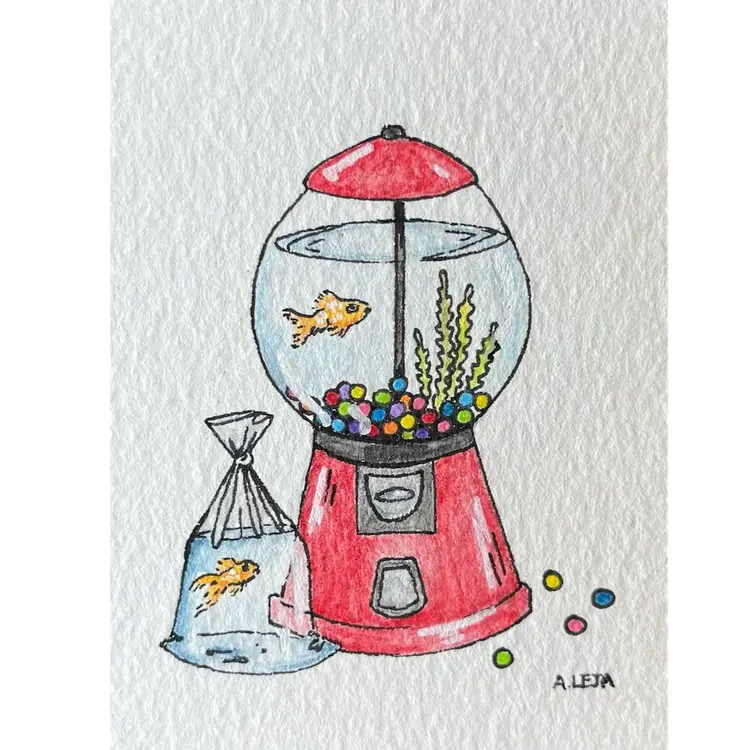 “25 Cent Sushi” Original Art Made By Me — Mini Painting Trading Card (Comes in Magnetic Case)