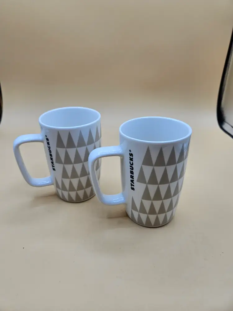 2 Starbucks Tan Triangles 8oz Mugs