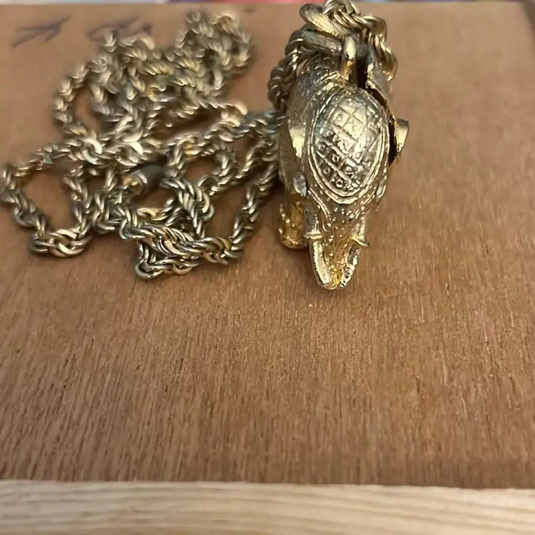 1960's Max Factor Tiny Tusker Elephant Perfume Locket and Chain